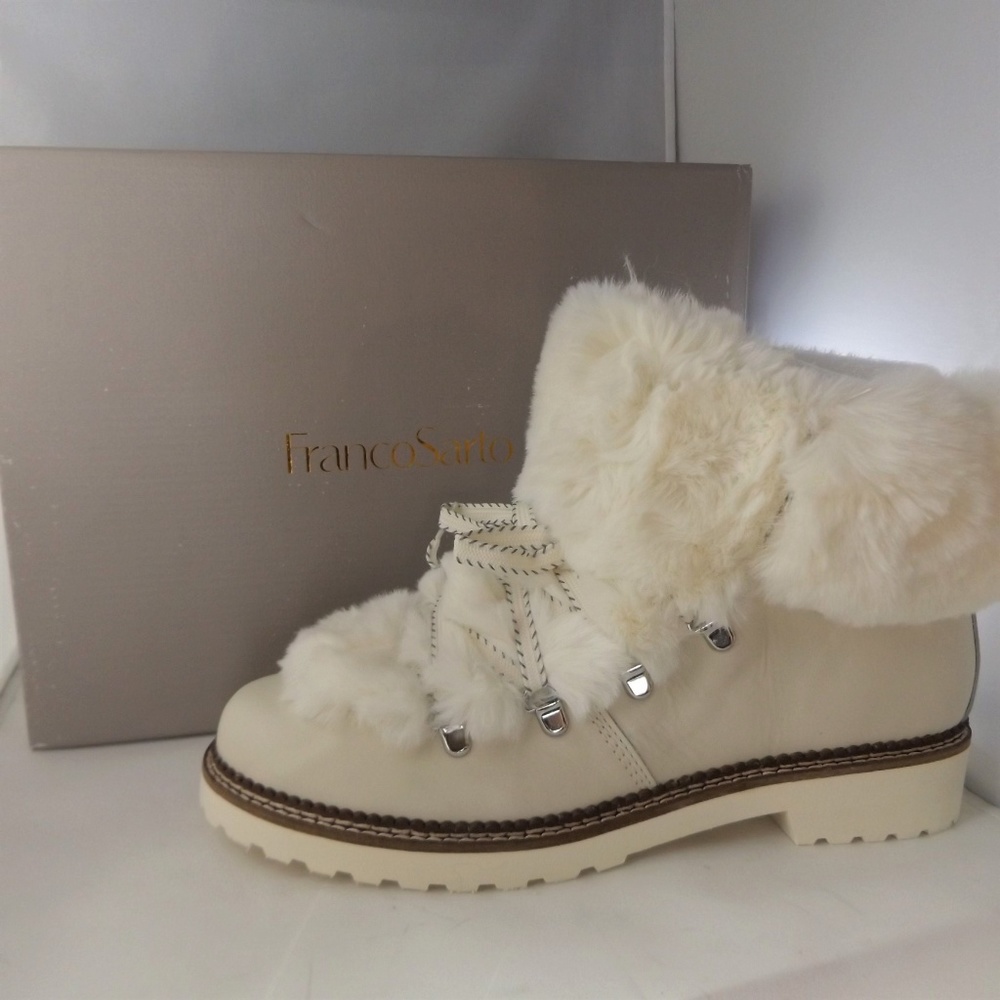 Franco Sarto Harlin Furry Leather Booties - White